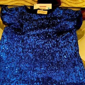 Je Suis Le Fleur Italy Blue Sequin Ruffle Sleeve Top Blouse